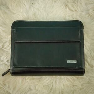 Franklin Covey Black Leather Master Plan 7 Ring Zip Retractable Handle Planner